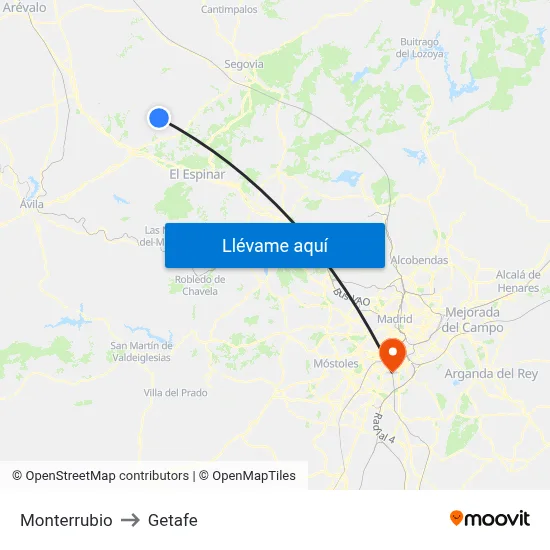 Monterrubio to Getafe map