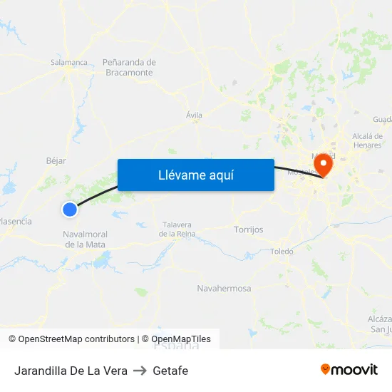 Jarandilla De La Vera to Getafe map