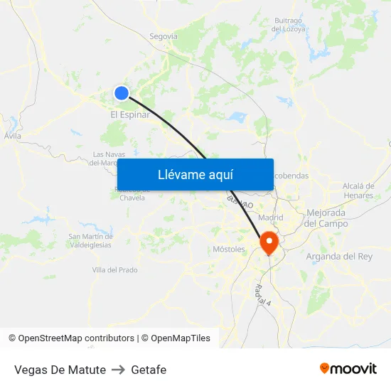 Vegas De Matute to Getafe map