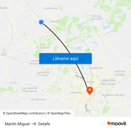 Martín Miguel to Getafe map