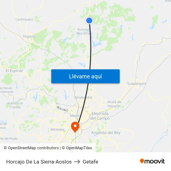 Horcajo De La Sierra-Aoslos to Getafe map