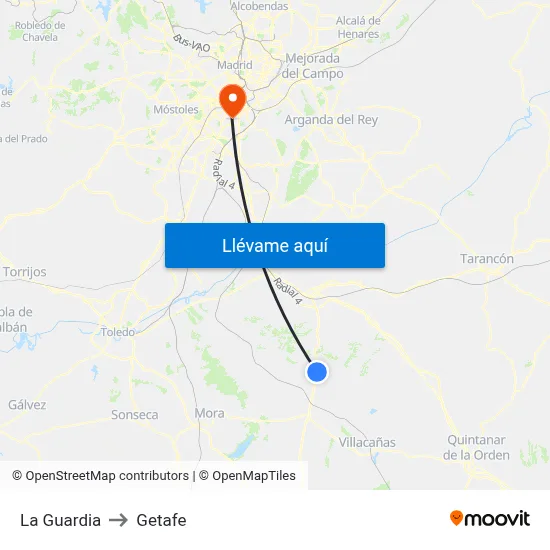 La Guardia to Getafe map