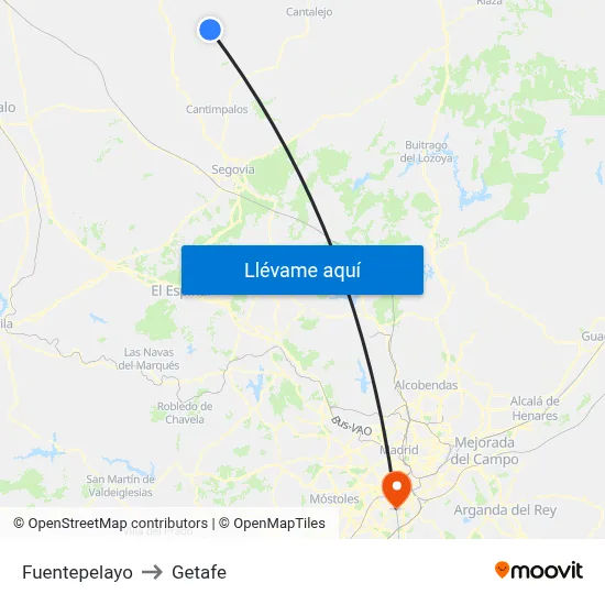 Fuentepelayo to Getafe map