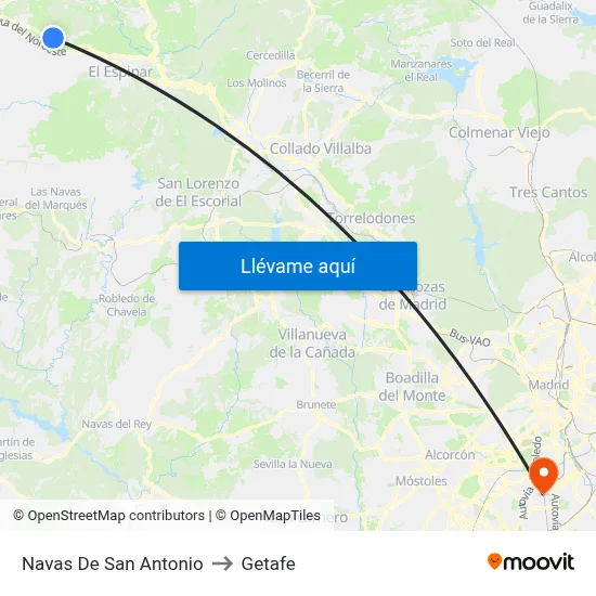 Navas De San Antonio to Getafe map