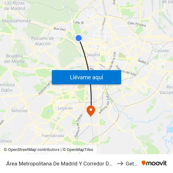 Área Metropolitana De Madrid Y Corredor Del Henares to Getafe map