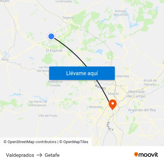 Valdeprados to Getafe map