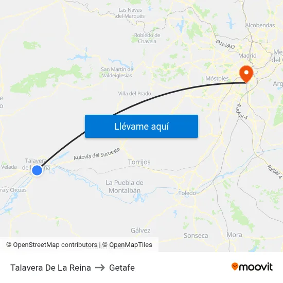 Talavera De La Reina to Getafe map