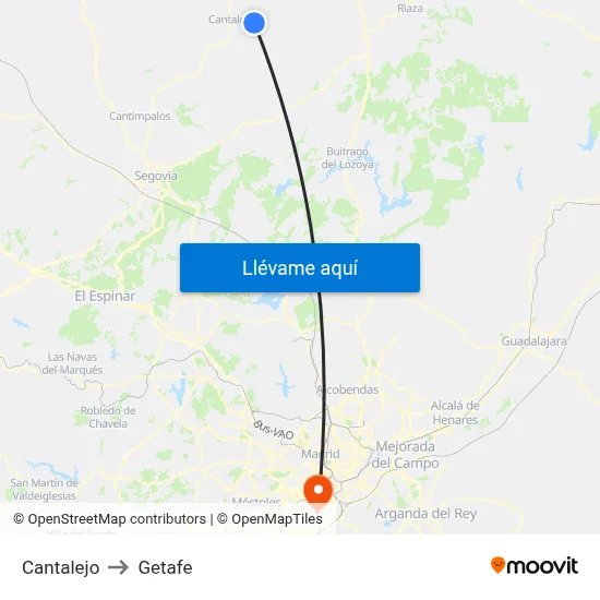 Cantalejo to Getafe map