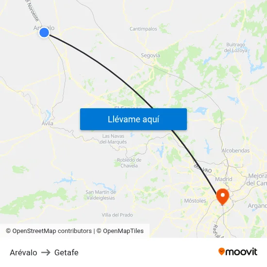 Arévalo to Getafe map