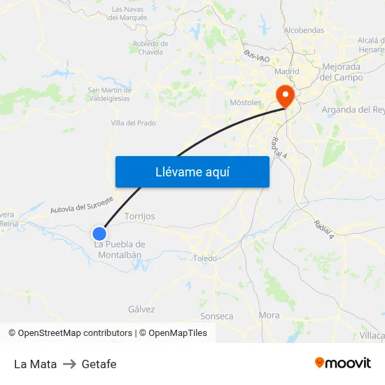 La Mata to Getafe map