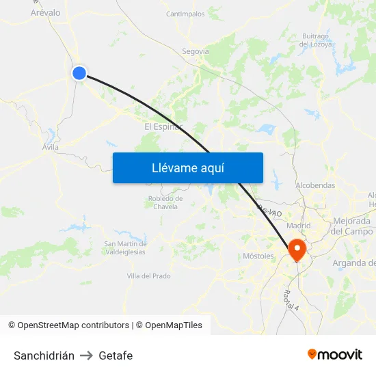 Sanchidrián to Getafe map