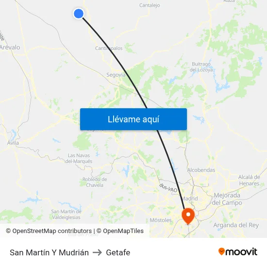 San Martín Y Mudrián to Getafe map