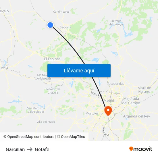 Garcillán to Getafe map