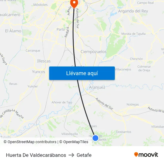 Huerta De Valdecarábanos to Getafe map