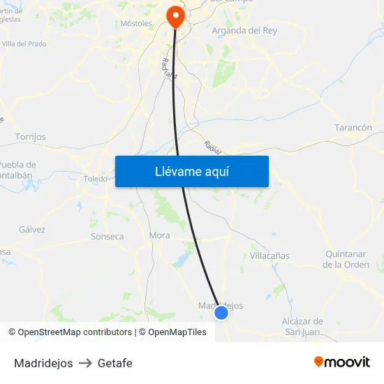 Madridejos to Getafe map