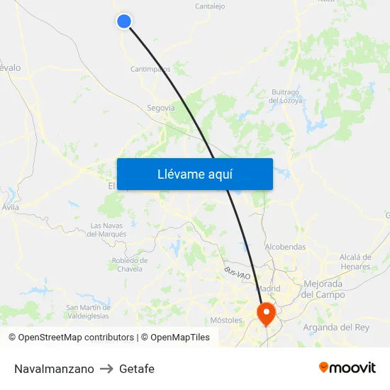 Navalmanzano to Getafe map