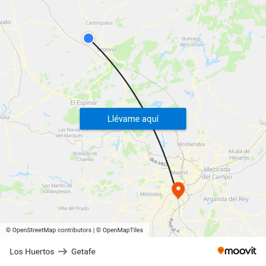 Los Huertos to Getafe map