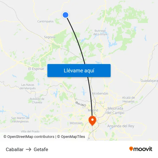 Caballar to Getafe map