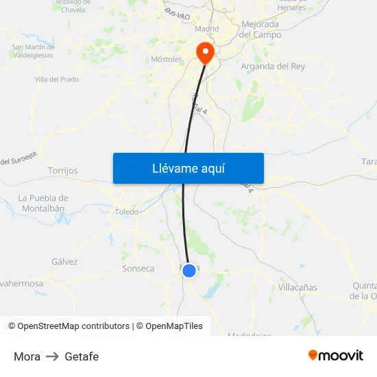 Mora to Getafe map
