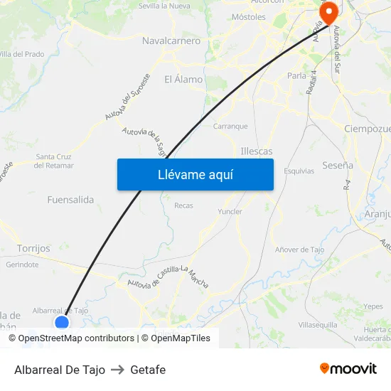Albarreal De Tajo to Getafe map