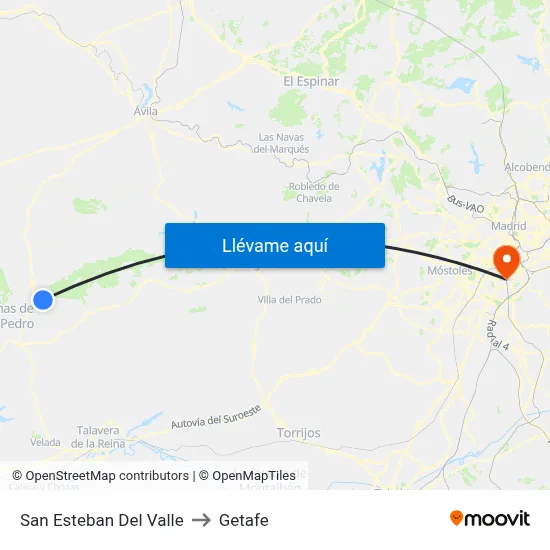 San Esteban Del Valle to Getafe map