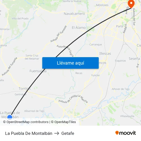 La Puebla De Montalbán to Getafe map