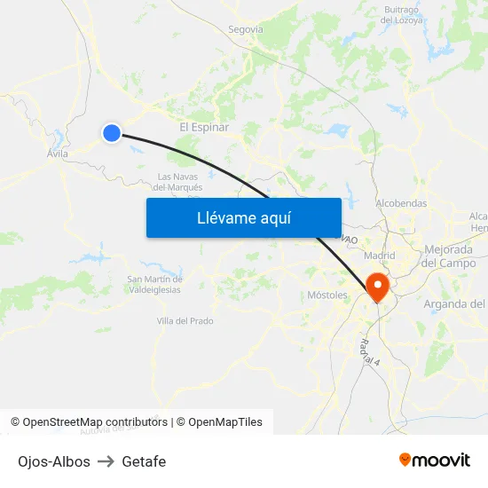 Ojos-Albos to Getafe map