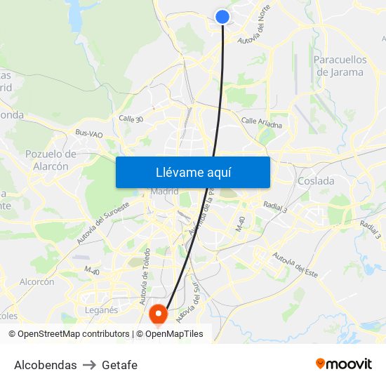 Alcobendas to Getafe map