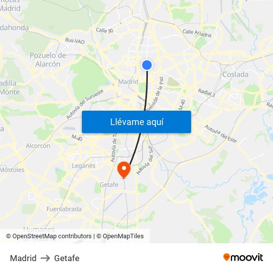 Madrid to Getafe map