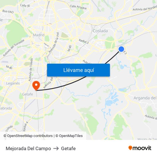 Mejorada Del Campo to Getafe map
