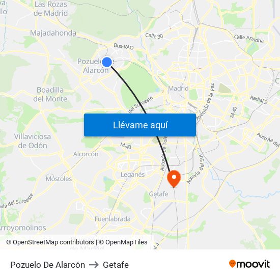 Pozuelo De Alarcón to Getafe map
