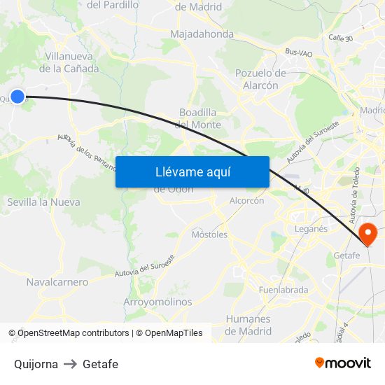 Quijorna to Getafe map