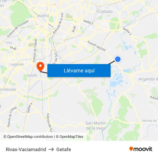 Rivas-Vaciamadrid to Getafe map