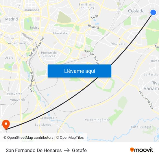 San Fernando De Henares to Getafe map