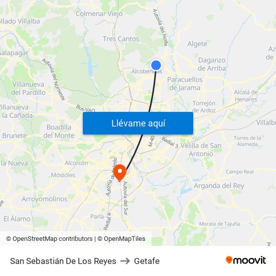 San Sebastián De Los Reyes to Getafe map