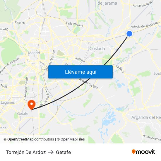 Torrejón De Ardoz to Getafe map