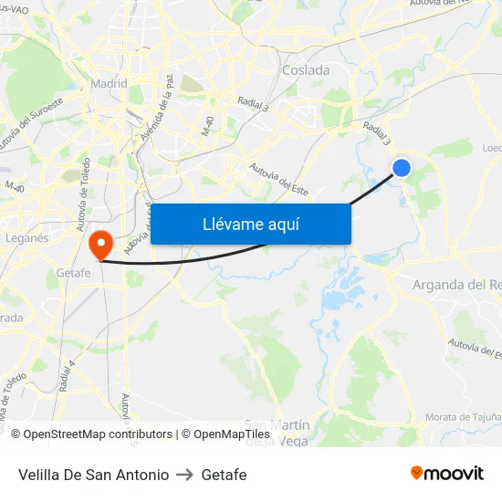 Velilla De San Antonio to Getafe map