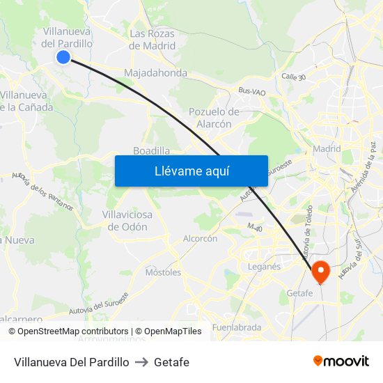 Villanueva Del Pardillo to Getafe map