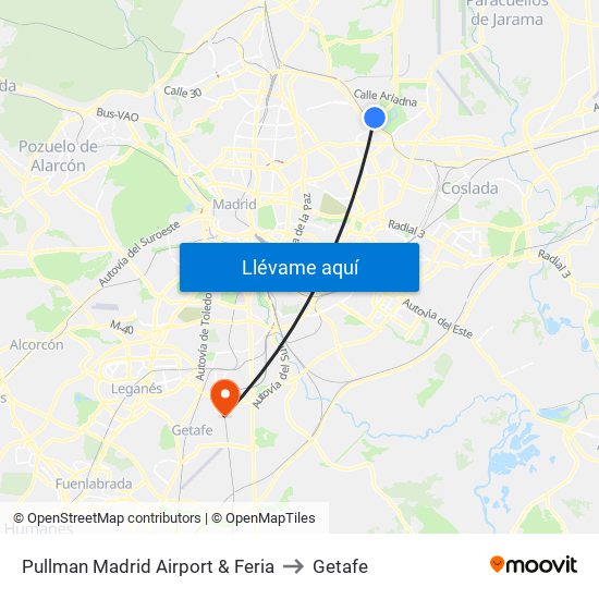Pullman Madrid Airport & Feria to Getafe map