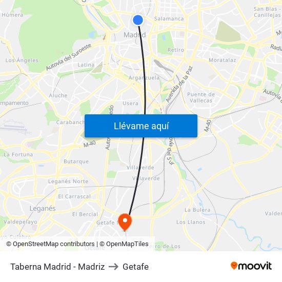 Taberna Madrid - Madriz to Getafe map