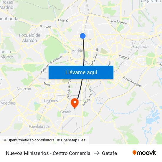 Nuevos Ministerios - Centro Comercial to Getafe map