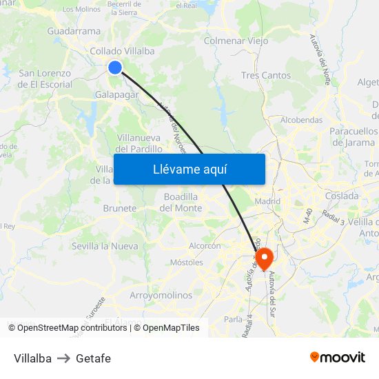 Villalba to Getafe map