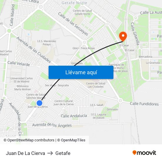 Juan De La Cierva to Getafe map