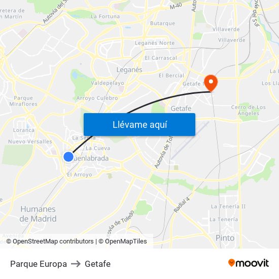 Parque Europa to Getafe map