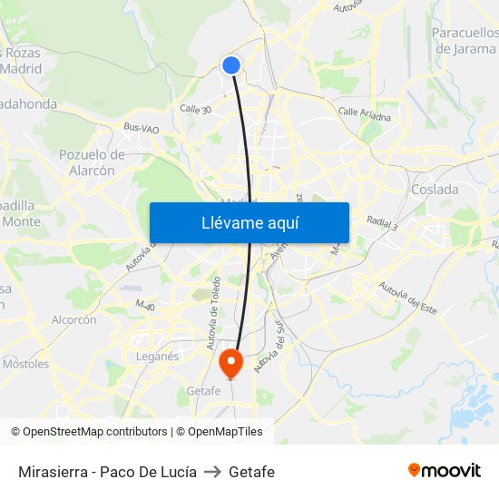 Mirasierra - Paco De Lucía to Getafe map