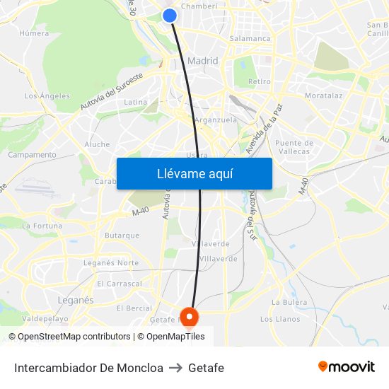 Intercambiador De Moncloa to Getafe map