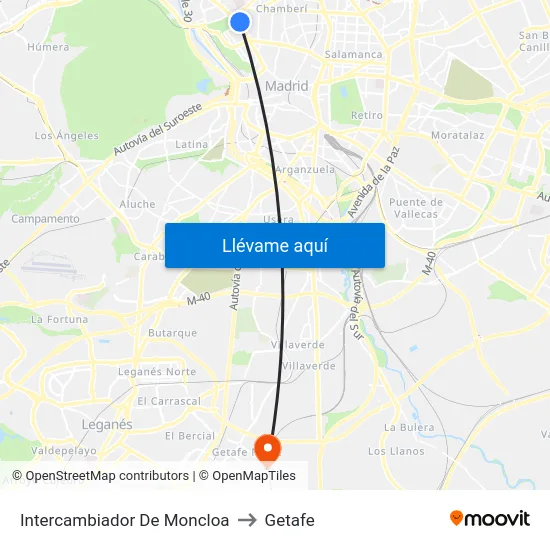 Intercambiador De Moncloa to Getafe map
