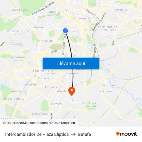 Intercambiador De Plaza Elíptica to Getafe map