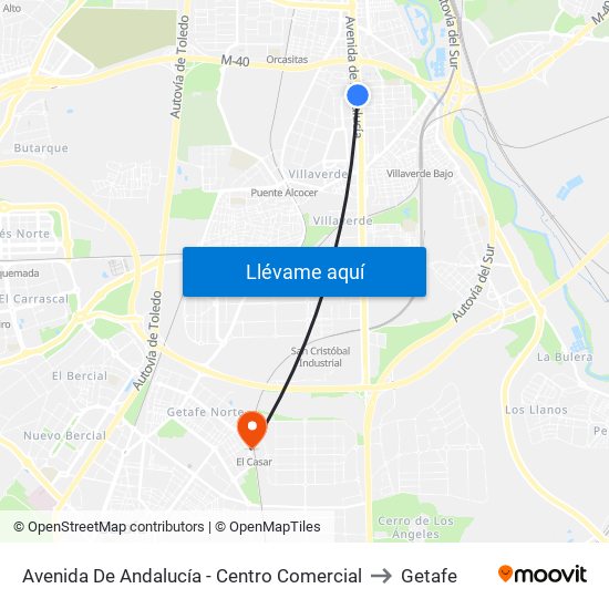 Avenida De Andalucía - Centro Comercial to Getafe map