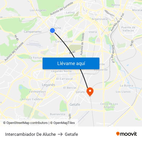 Intercambiador De Aluche to Getafe map